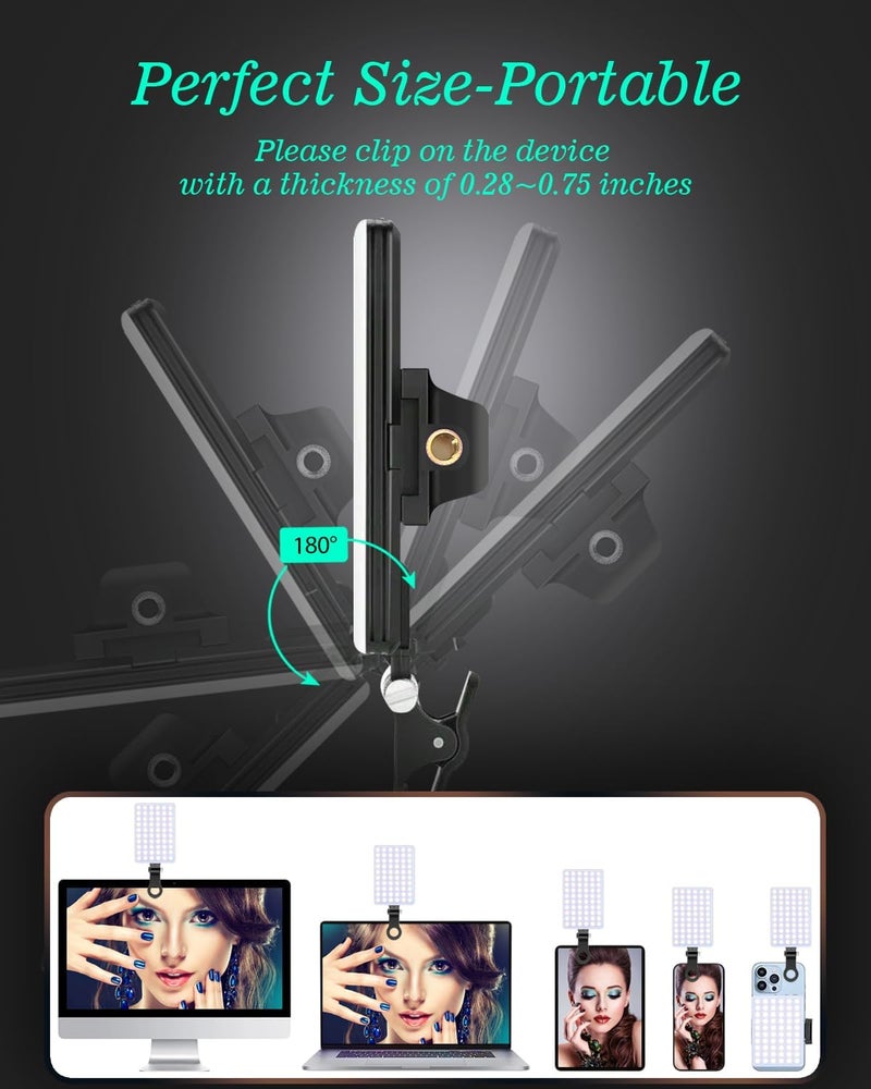 إي وورلد إضاءة سيلفي قابلة لإعادة الشحن مع 60 مصباح LED، إضاءة فيديو محمولة بمشبك للهواتف واللابتوب والكاميرا – لون أسود - Image 3